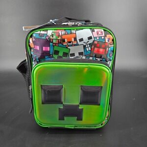 Minecraft Creeper 3D Molded Iridescent Insulated Lunch Box Green Black NWT